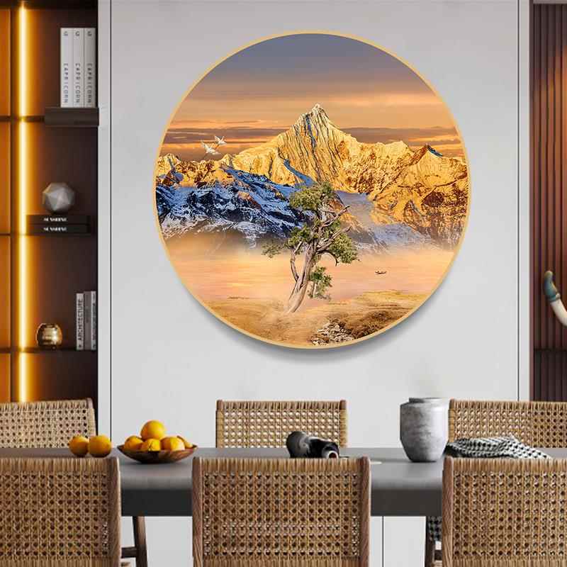 旭日东升圆形装饰画玄关画走廊过道现代简约壁画书房轻奢晶瓷画图片