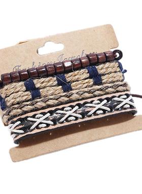 leather bracelet women hand catenary men 编织复古皮手链手镯