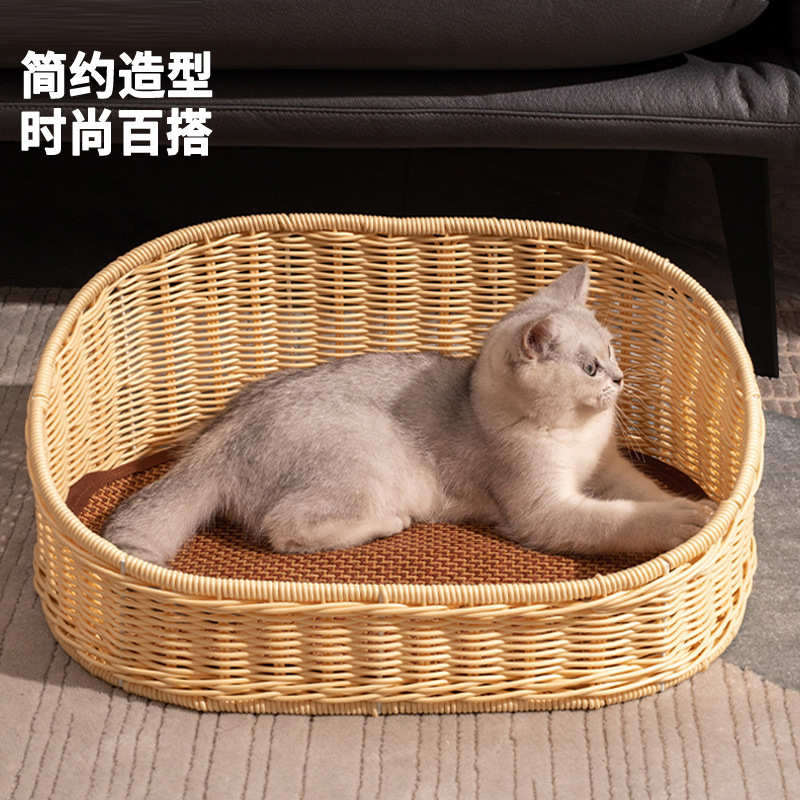 猫窝四季通用可水洗猫咪窝仿藤编猫屋夏季凉窝敞开式猫窝一件代发