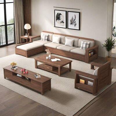 中式木沙发组合客厅2实05黑胡桃木GTF家家具大小户型新中式2沙发