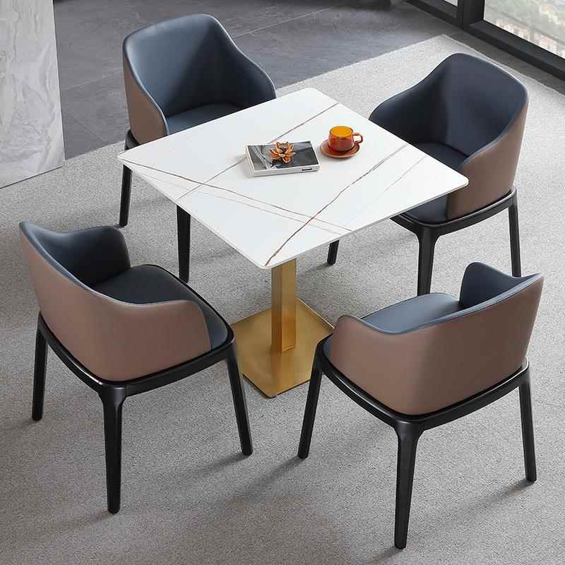 IL轻奢洽谈桌椅组合正方形谈判桌咖啡厅岩板小四方桌子餐桌家用饭