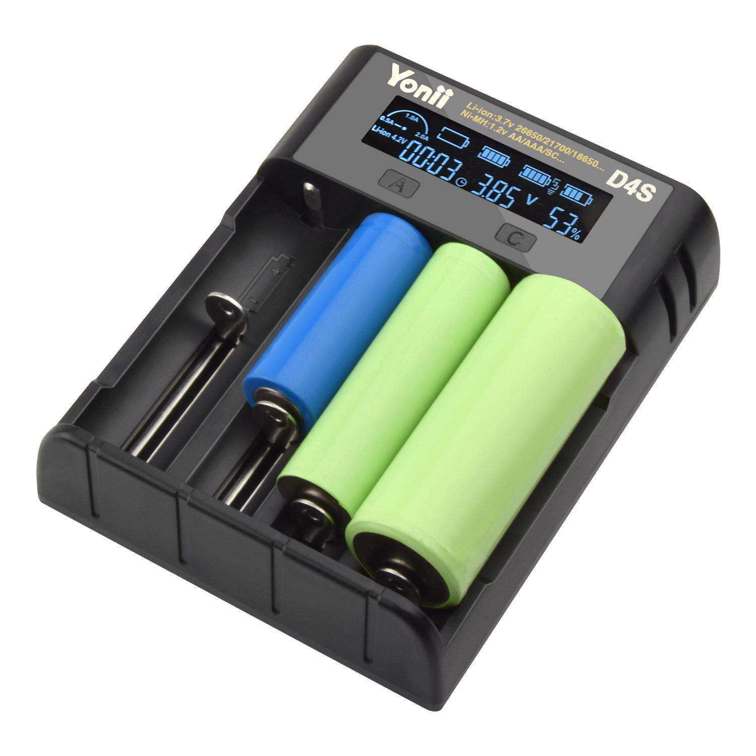 D4S TypeC18650四槽锂电池充电器 21700 26650AA5号镍氢LCD充电器