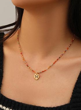 简约串珠滴油蝴蝶项链百搭项链