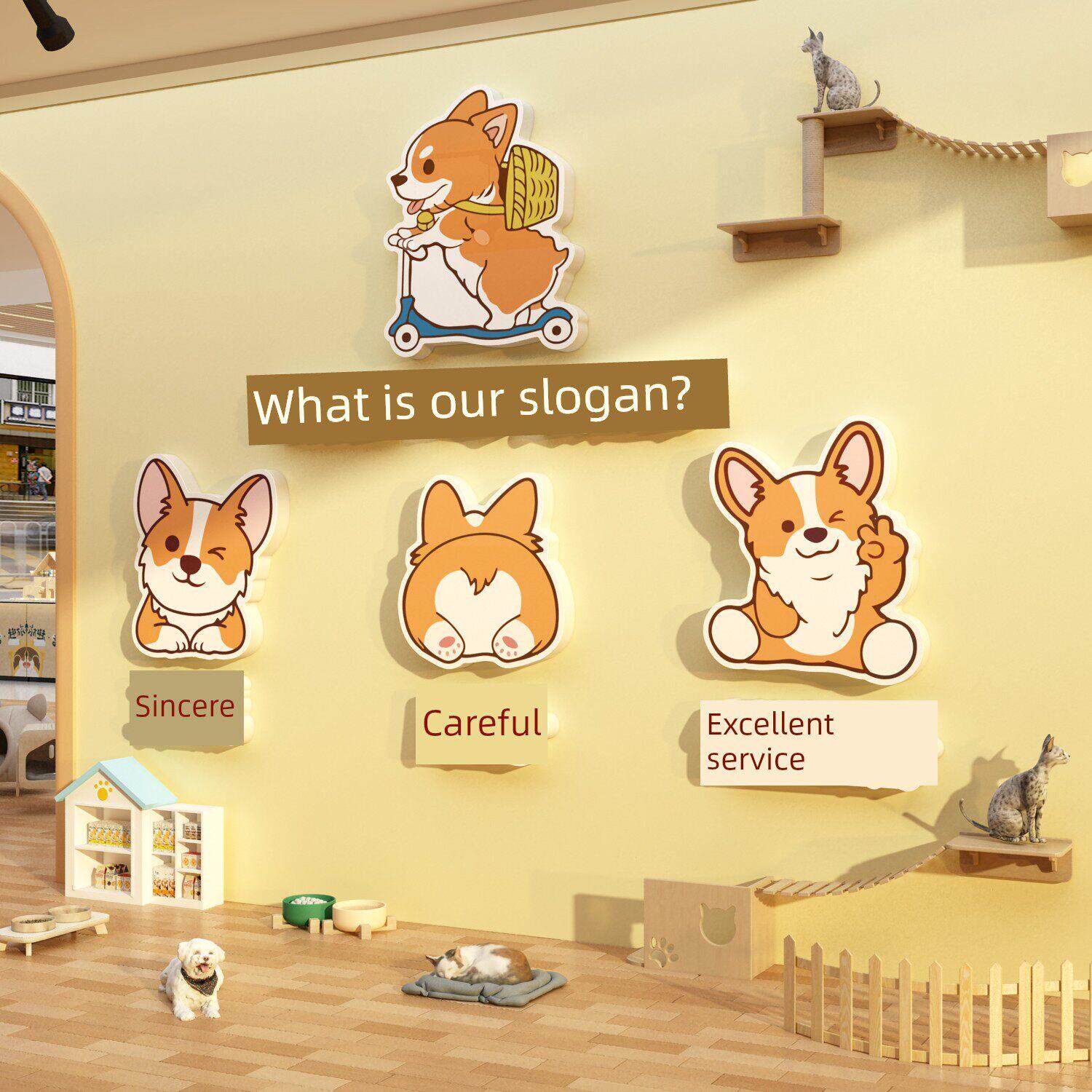 网红入住背景照片区布局宠物店墙面装饰用品贴纸画猫咖啡美容医院