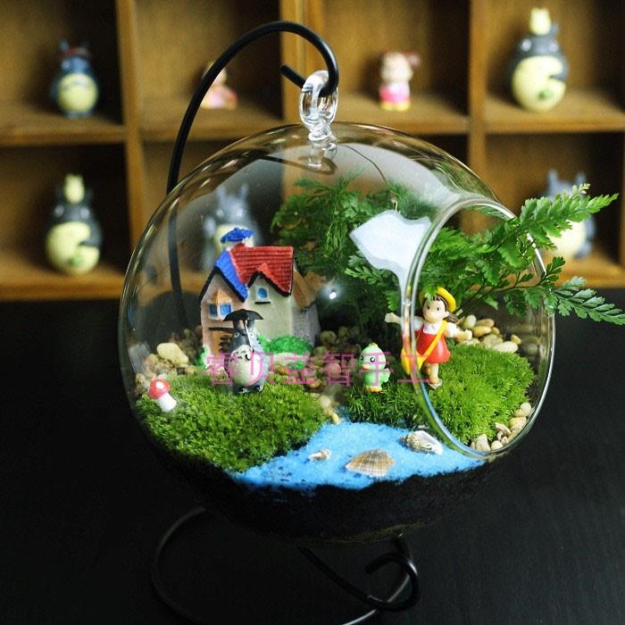 微景观倾斜玻璃花瓶创意DIY植物生日礼物生态瓶苔藓多肉迷你盆栽