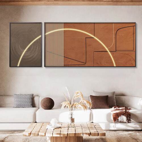 网红侘风沙发背景壁墙装寂饰画合组术客厅横幅挂画现代抽象艺画两