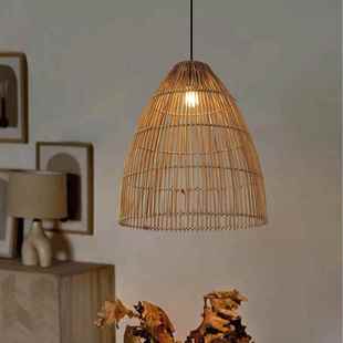 侘寂风复古书房餐厅藤编藤艺吊灯禅意茶室新中式 创意民宿卧室灯具