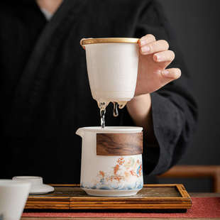 羊脂玉瓷快客杯一壺二杯白瓷泡茶壺便攜式 唐舍中國風(fēng)旅行茶具套裝