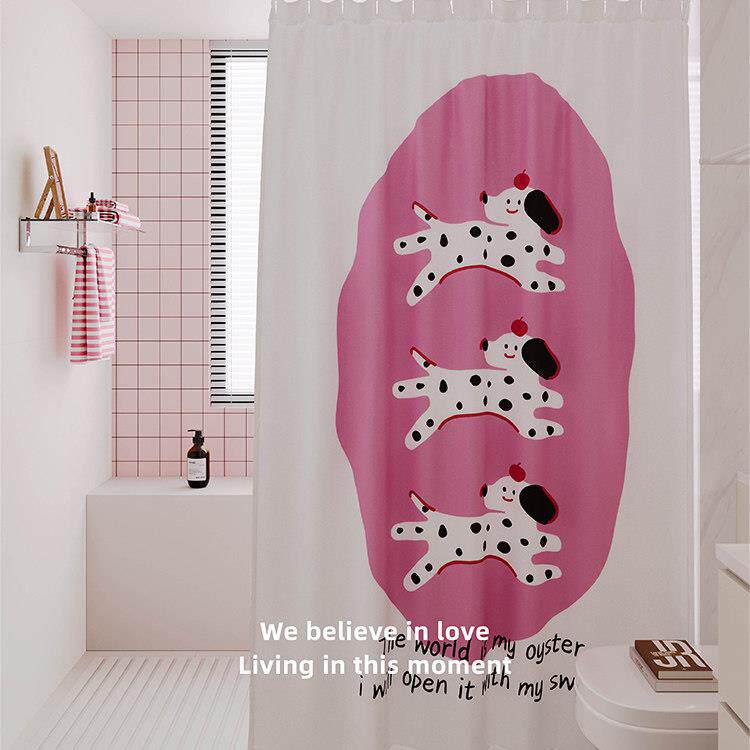 韩式卡通小狗浴室浴帘防水防霉套装免打孔洗澡淋浴卫生间隔断帘布