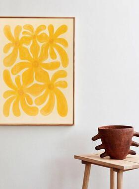 治愈抽象黄色花卉客厅装饰画玄关过道卧室挂画纯小众艺术花朵壁画