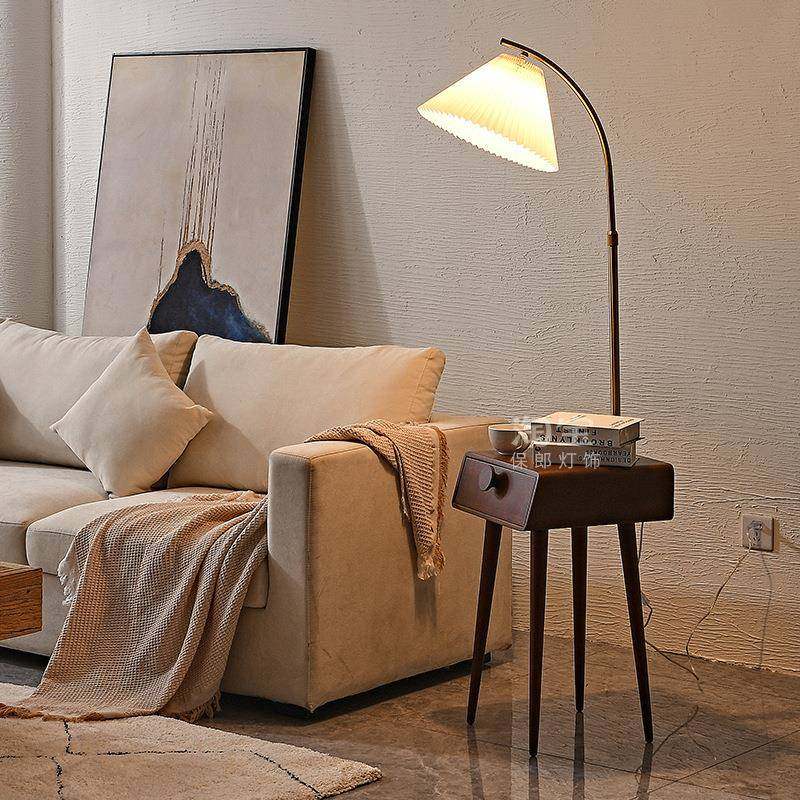 实木落地灯客厅沙发旁边网红日式卧室床头柜带抽屉置物架茶几一体