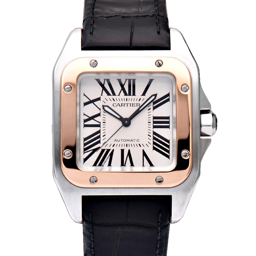 [9.8新]卡地亚公价73500山度士间玫瑰金自动机械表W20107X7