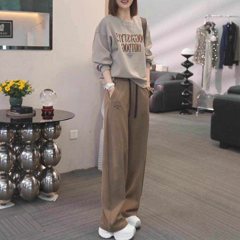 百搭圆领卫衣阔腿裤两件套女2026新款百搭宽松时尚巨显瘦休闲套装