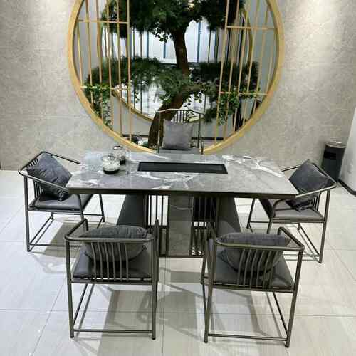 轻室奢岩板茶台办公茶桌烧水壶一体ZPW茶合桌组家用茶几阳台泡椅