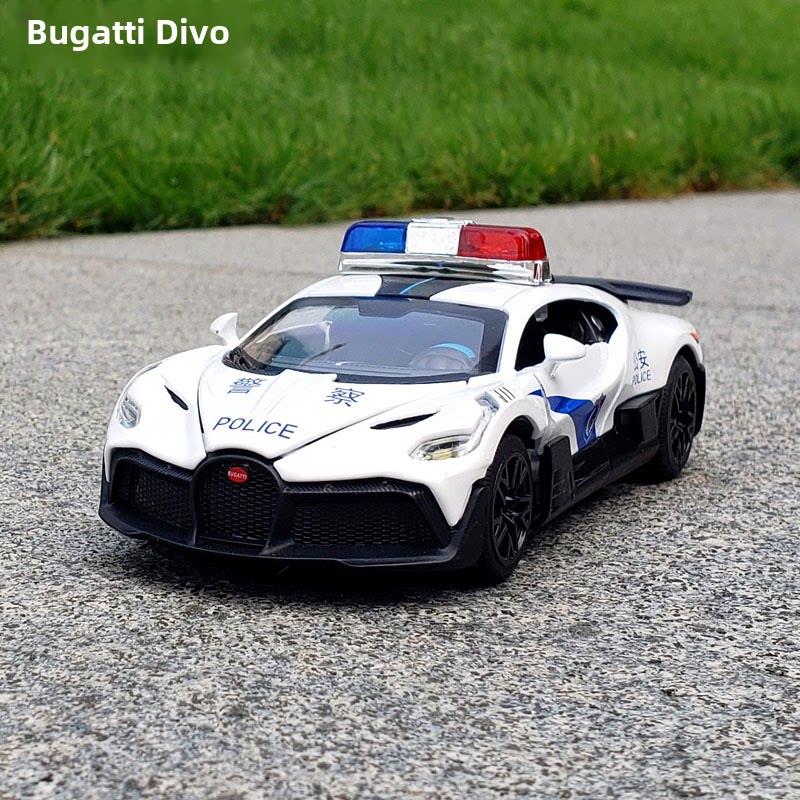 1/32仿真布加迪跑车警车公安特警车合金车模型开门警笛男孩玩具车