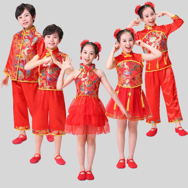男女款儿童打鼓舞服秧歌灯笼舞喜庆开门红演出服中国风比赛服古风