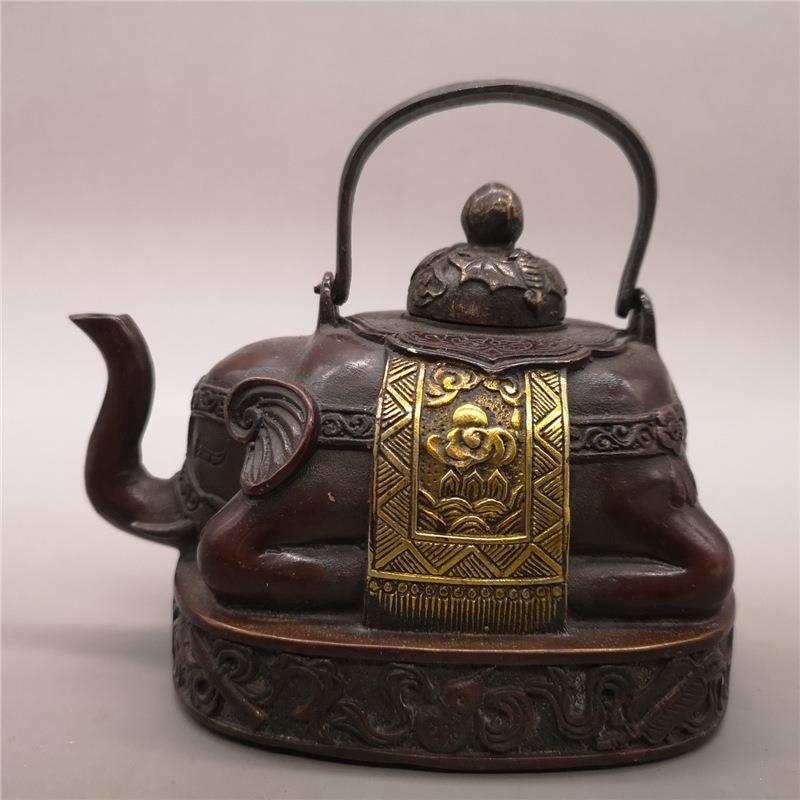 纯铜大象壶仿古铜器吉祥铜酒壶水壶茶壶客厅茶艺装饰摆件工艺品