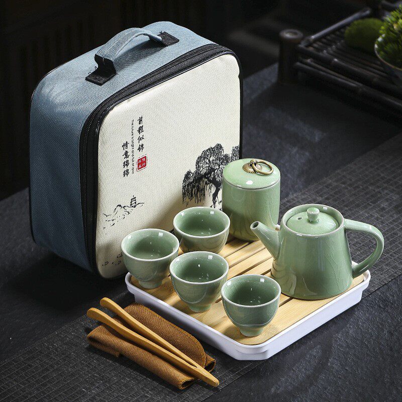 旅行茶具哥窑汝窑套装茶盘家用结婚开业房地产伴手礼礼盒