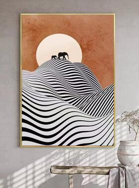 北欧现代简约客厅装饰画橙色黑白艺术玄关画沙发背景墙晶瓷挂画
