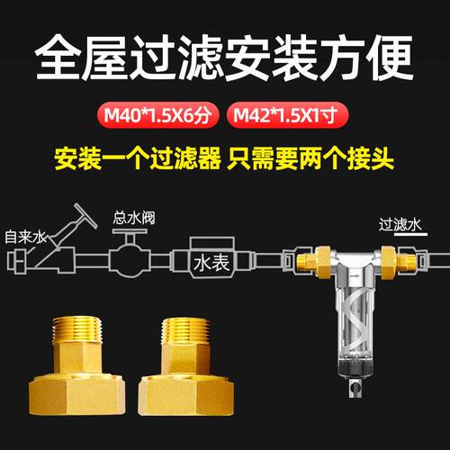全*铜前置过滤器活动牙接头细M40*1.5内丝6分转接水泵表外前M421.