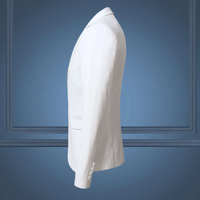春秋青年白色薄款西服男上衣一粒扣修身礼服外套休闲正装西装大码
