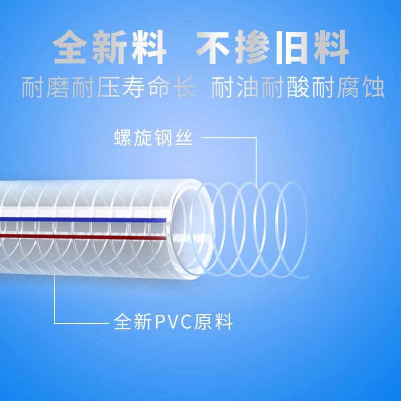 定制PVC透明钢丝软管 塑料增强抽水胶管 加厚耐高温排水管钢丝管