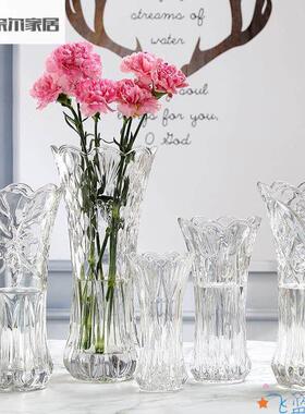 厂家直销水晶透明玻璃花瓶鲜花水培插花彩色加厚摆件花瓶浮雕