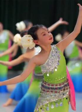 儿童傣族舞蹈双演出服童民族表演服鱼尾裙西女版孔纳雀舞演出