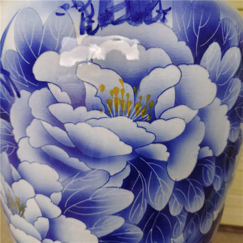景德镇陶瓷手绘青花瓷牡丹落地大花瓶中式客厅酒店摆件公司开业礼