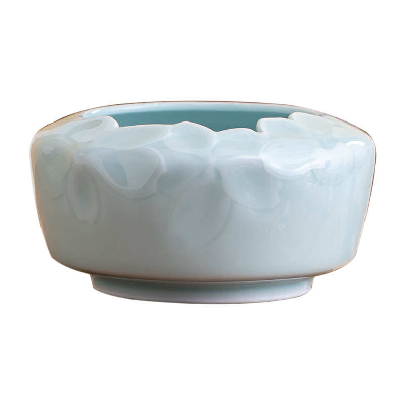 粉青花朵建水茶盂水盂大容量桌面茶渣缸废水缸功夫茶具茶道配件