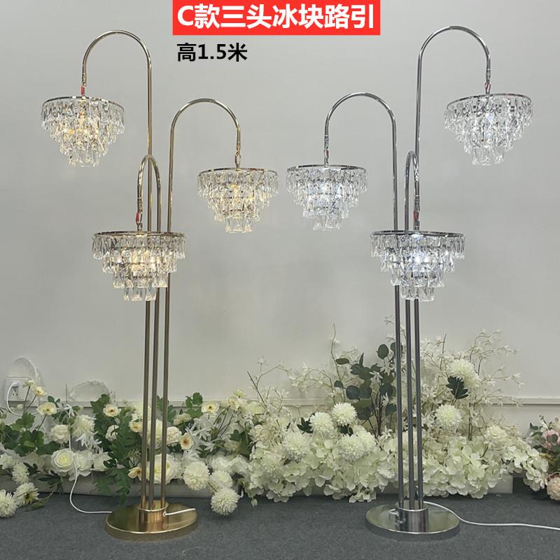 新款欧式婚礼电镀铁艺三头冰条路引婚庆道具水晶路引布置装饰摆件