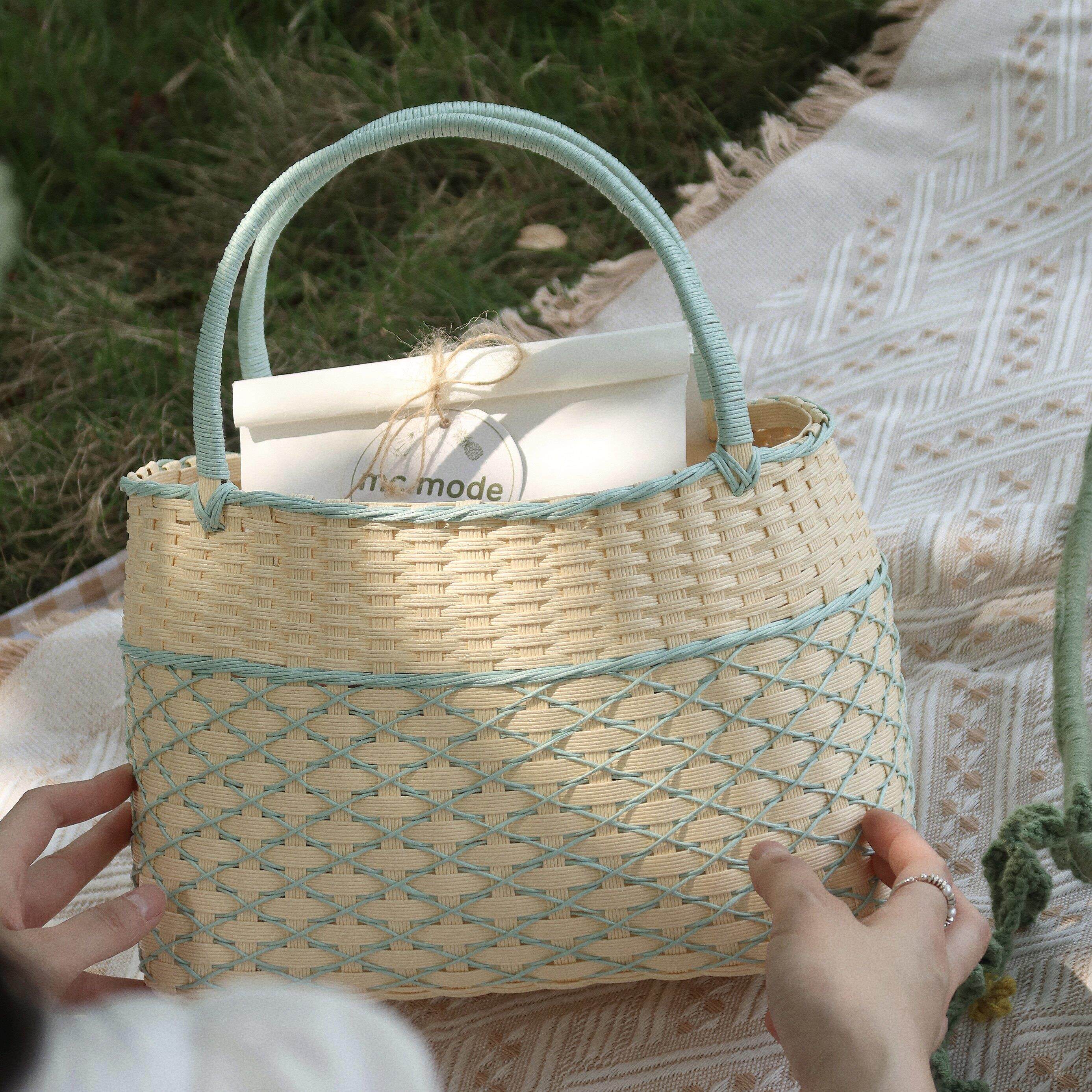 自制野餐篮纸藤提篮diy编织材料工具套装附视频教程春日手工礼物