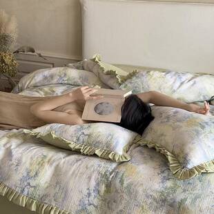 桃雾云朵︱少女全棉皱皱双层纱四件套纯棉纱布木耳花边被套床单2m