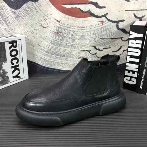 新款韩秋冬新款一鞋脚蹬男鞋高帮鞋休男棉版百搭闲皮鞋潮流马丁短