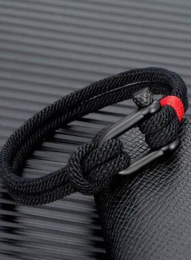 MKENDN Men Black Stainless Steel U shape Survival Bracelet O