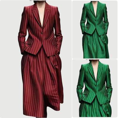 Long Sleeves Loose Striped Notched Collar Blazer Outerwear