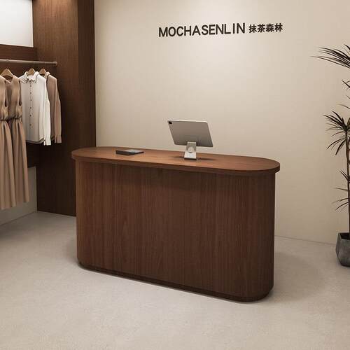 圆弧形前台服装店铺小型商用接待台中古风平台面收银台公司吧台