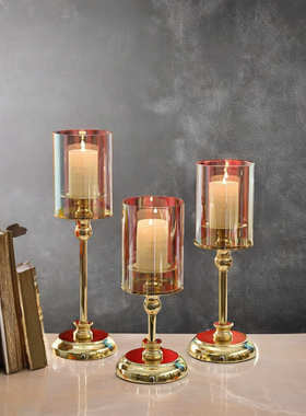 热卖铁艺玻璃烛台香薰蜡烛氛围感生日复古漫烛光晚餐工艺摆件