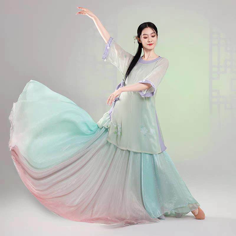 正品泊秦淮圆蹈服装领明制大码上衣青夜衫古典舞舞套装演出服大摆