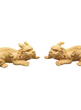大叶黄杨木雕刻雌雄貔貅款摆件规格90×40×34摆饰手把件工艺厂家