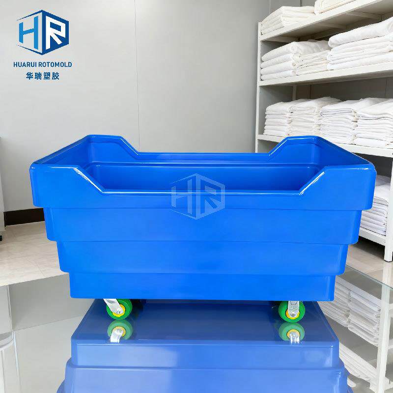pe聚乙烯材质滚塑成型塑料布草车用于酒店洗涤厂运输布草床单被套