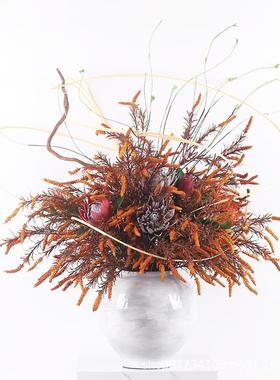 112新中式现轻奢橙色调仿真艺插代花酒店大堂吧台花茶大餐桌几摆