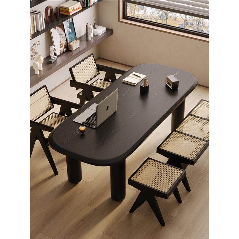 简约现代实木书房书桌家用感电脑桌黑色长条办公桌客厅大板桌