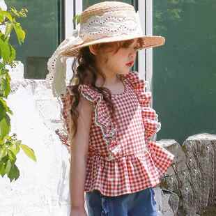 girls 2 piece summer outfit red gingham ruffle top white