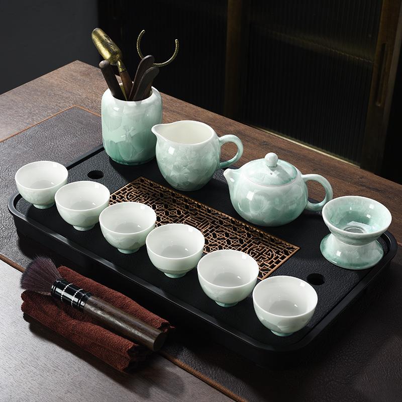 正品结晶夫釉功茶具套组开青色 厅片冰花家用客办公室会客陶瓷西