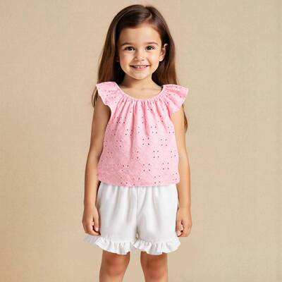 toddler girls solid ruffle trim top pants set shorts casual