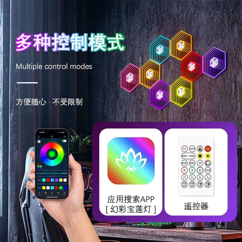 LED幻彩深渊镜子立体视觉手机遥控拾音壁灯小夜灯千层镜量子灯