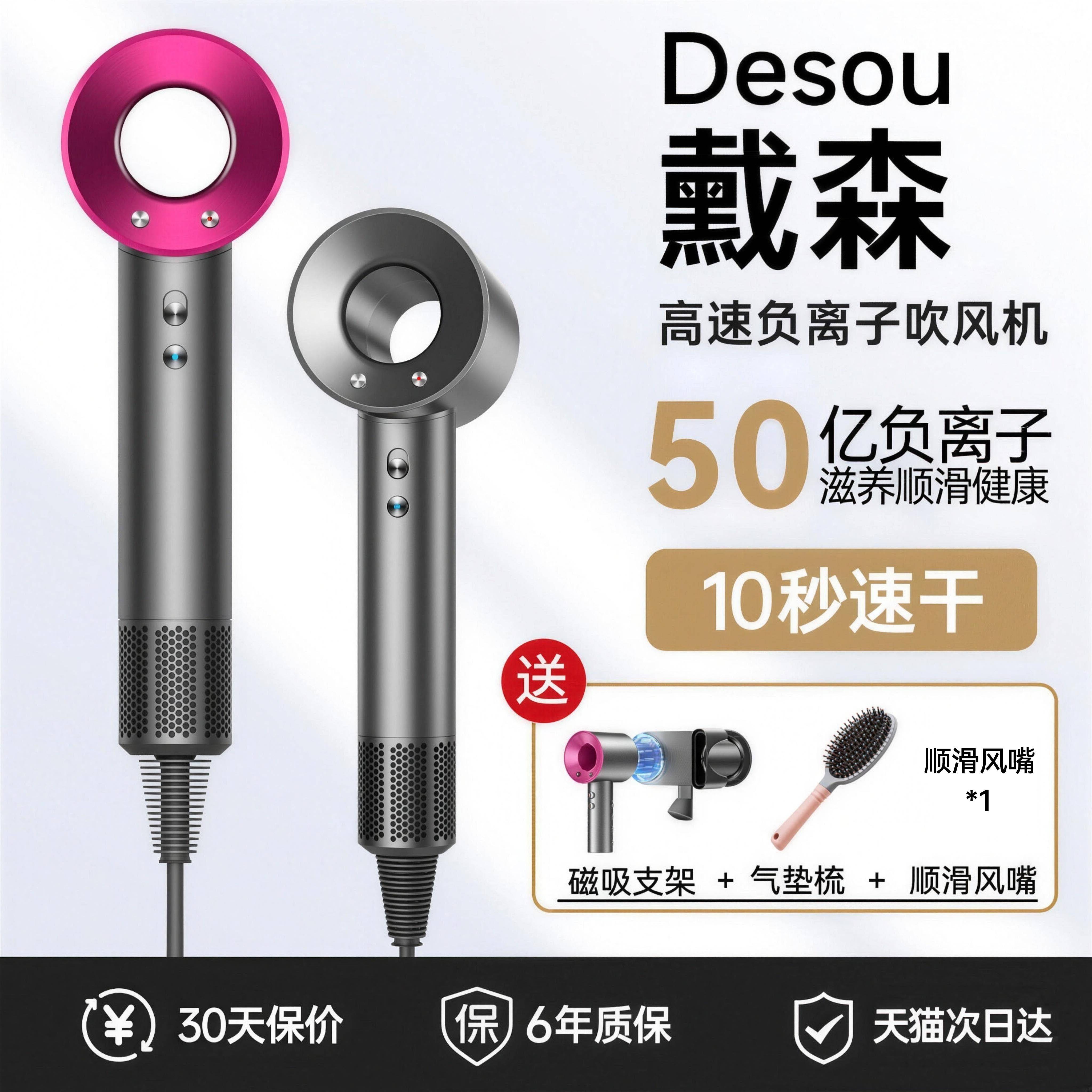 电吹风机负离子护发静音速干家用高速大风力强力理发店宿舍用风筒