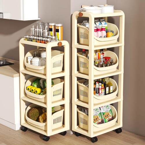 Multi-layer storage rack with果蔬篮和蔬菜篮的可移动零食小推