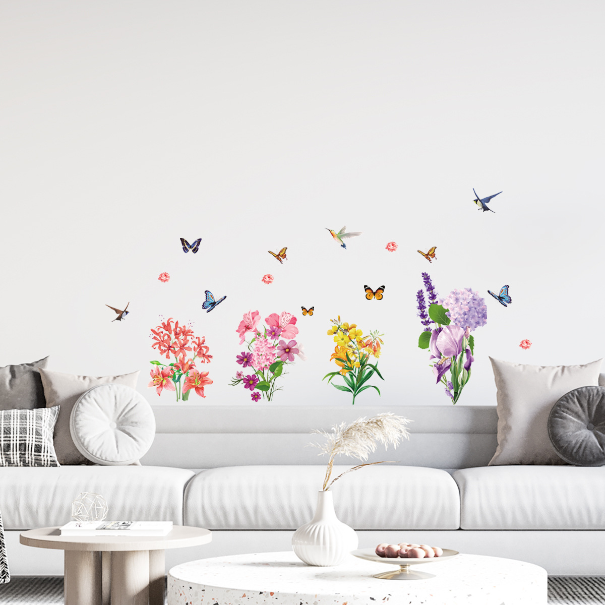 -1052 植物花卉客厅房间卧室装饰贴纸自粘彩色墙贴背景墙贴画图片